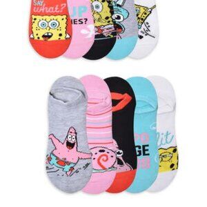 Women's Spongebob Graphic Character No Show Socks and Crew, 10-Pack, 4-10, NWT